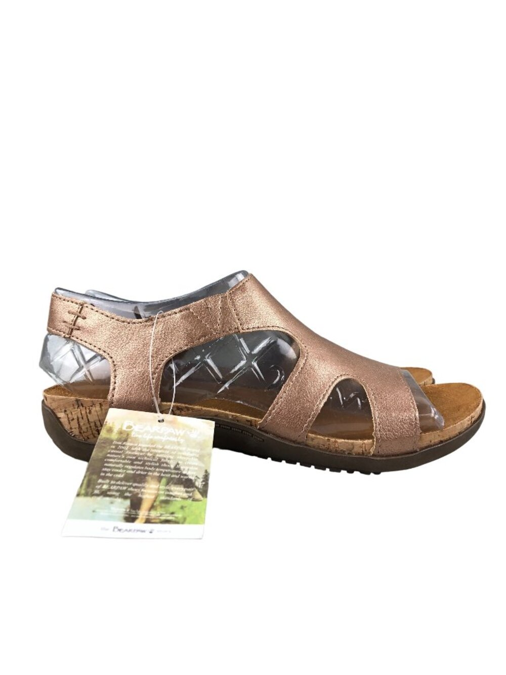 Bearpaw Women's Size 8 NWT Wilma Rose Gold Faux Leather Open Toe Cutout Sandals